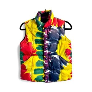 Lands' End Multicolor Floral Ti-Die Puffer Vest Small